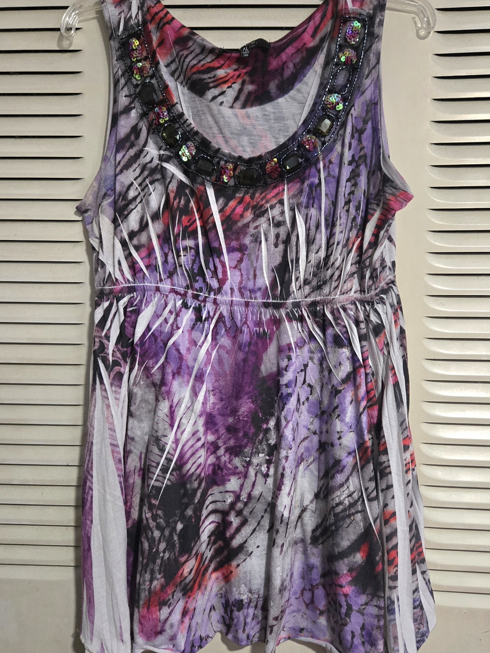 B.L.E.U. Purple Print Embellished Tank Top
